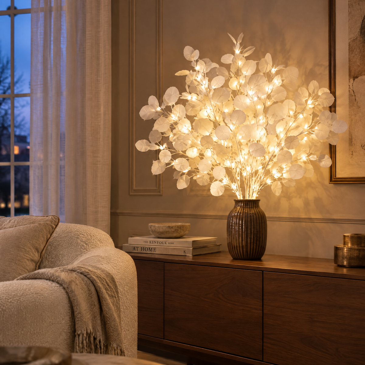 White Moonlit Eucalyptus Bouquet Light