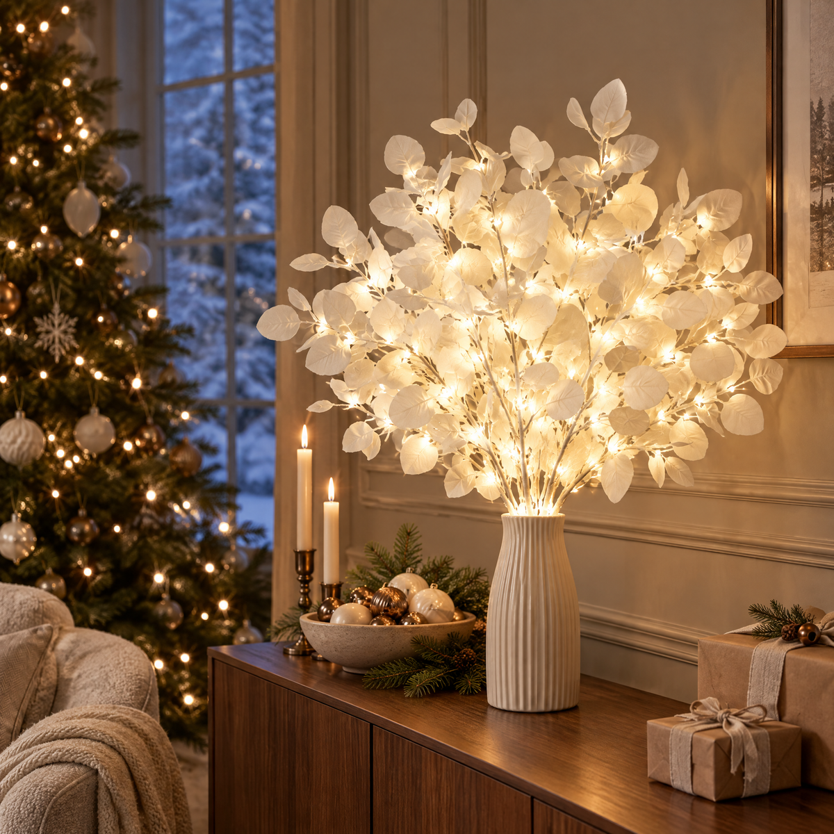 White Moonlit Eucalyptus Bouquet Light